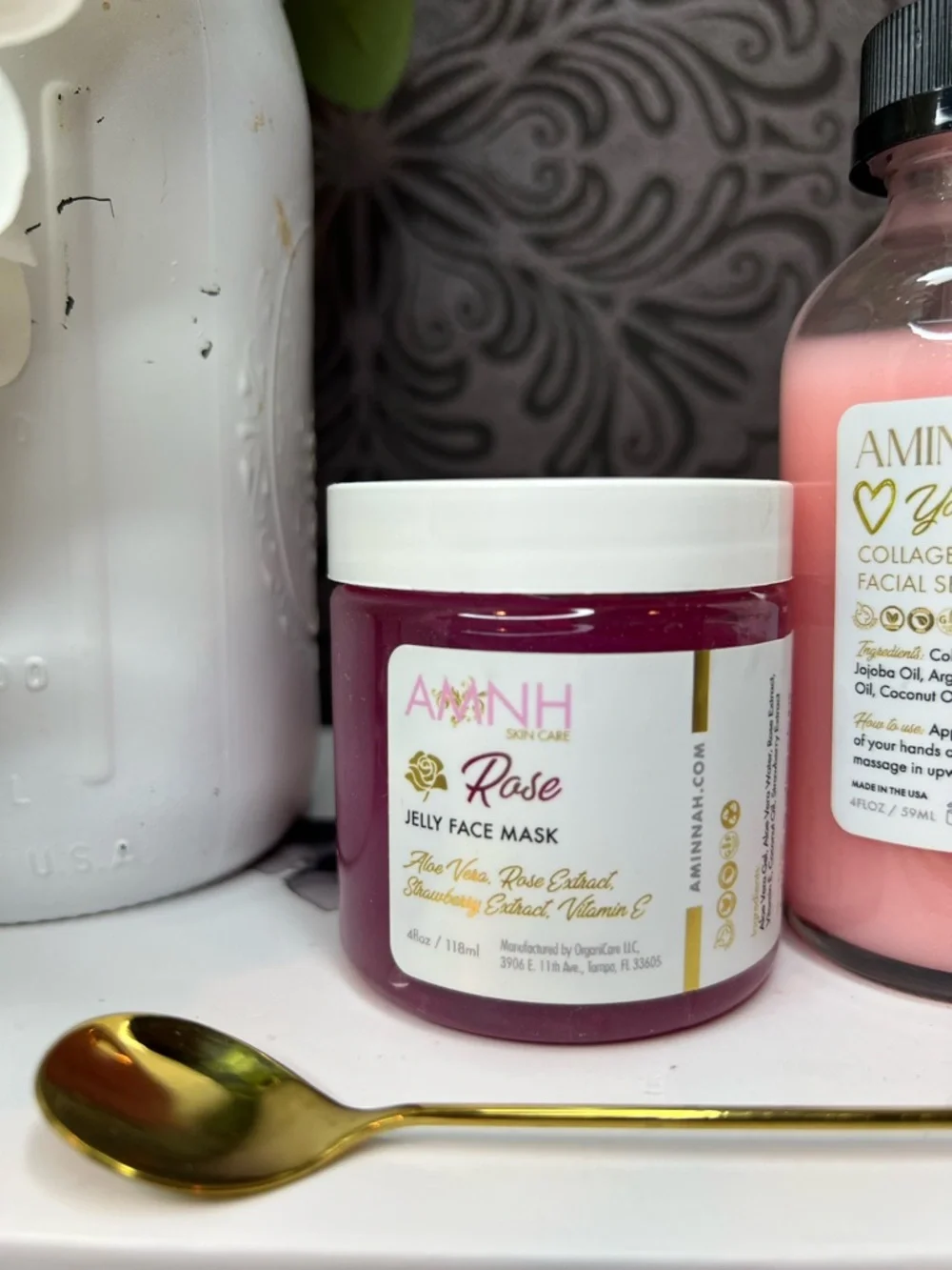 AMINNAH Rose Jelly Mask & Collagen Boost Facial Serum Set